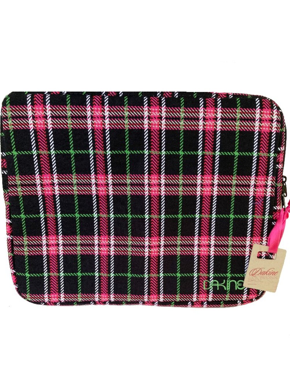 Brand New Dakine Padded Laptop Tablet Sleeve!  Black Pink & Green Plaid Design